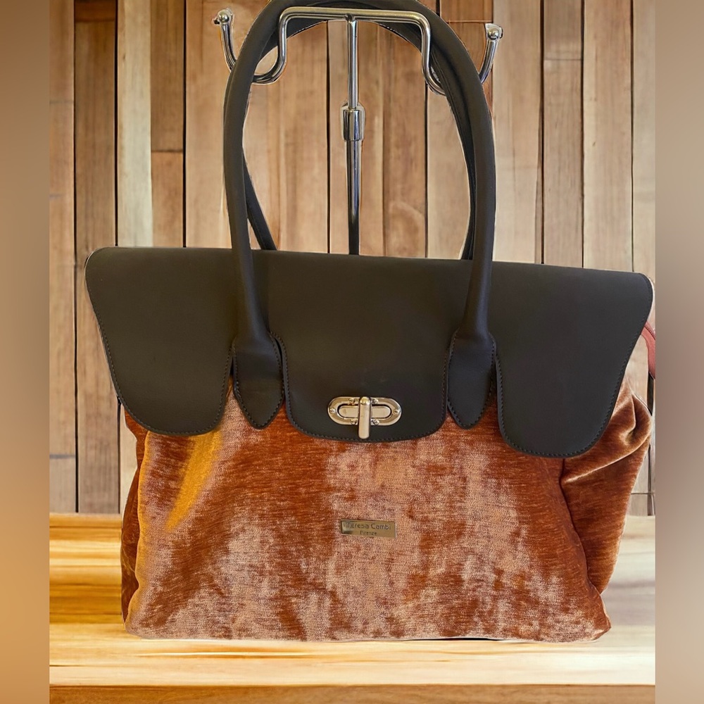 Italian Artisan Caramel Velvet Satchel Handbag by Teresa Cambi